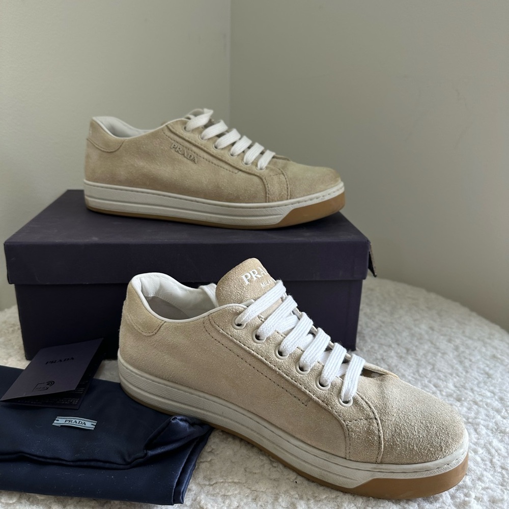 Prada  Beige Suede Sneakers. Size 38 - Picture 5 of 9